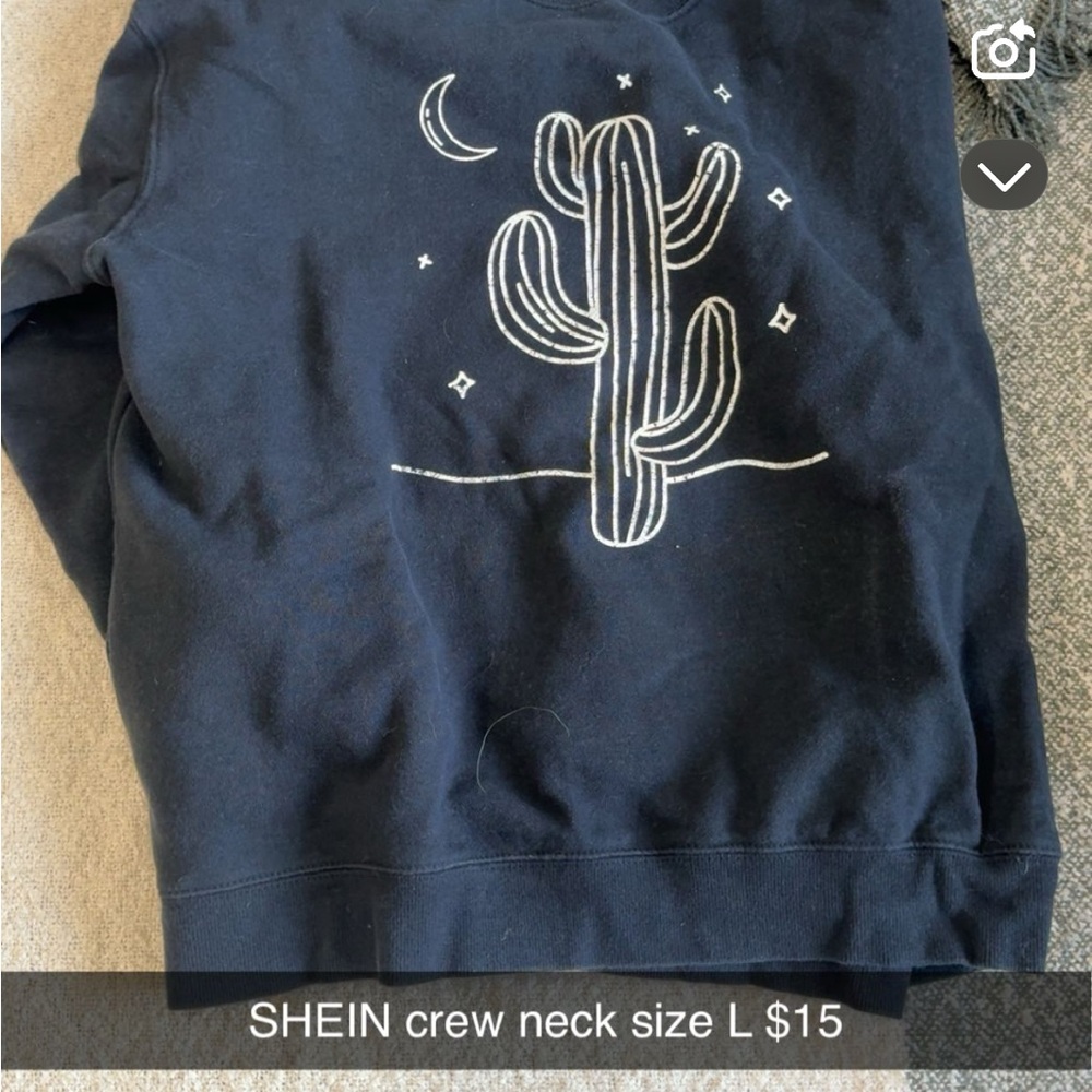 SHEIN Black Sweatshirt with White Cactus Design